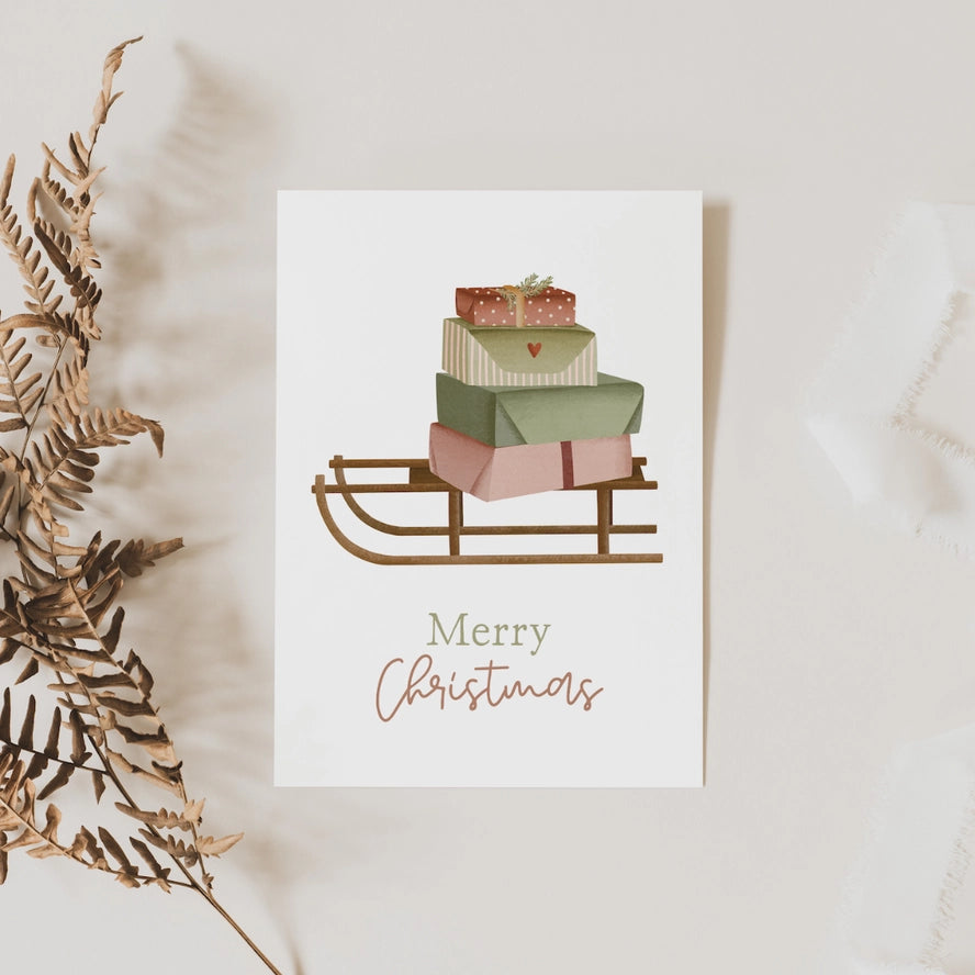 BIGLIETTO ARTISTICO SLITTA NATALE TILDA & THEO