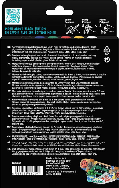 6 SHAKE & PAINT ACRYLIC MARKERS BLACK EDITION - FABER-CASTELL