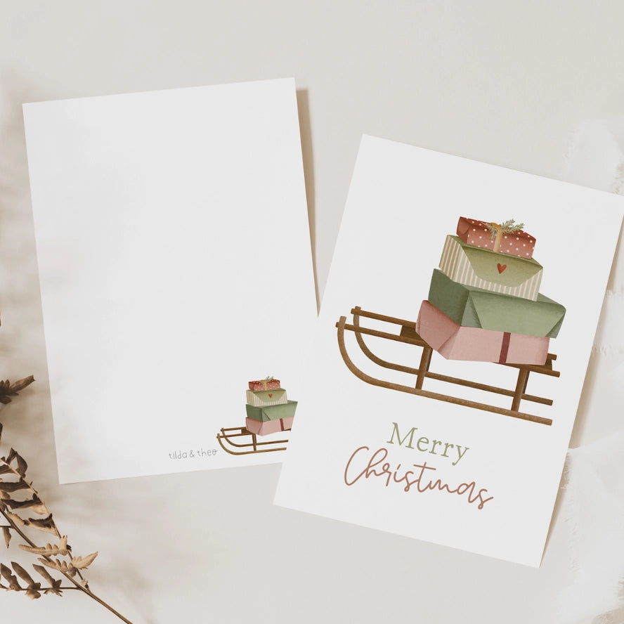 BIGLIETTO ARTISTICO SLITTA NATALE TILDA & THEO
