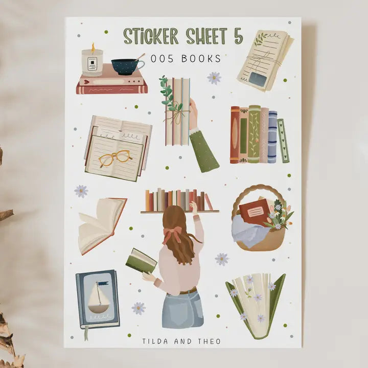FOGLIO ADESIVI BOOKS LOVER - TILDA & THEO